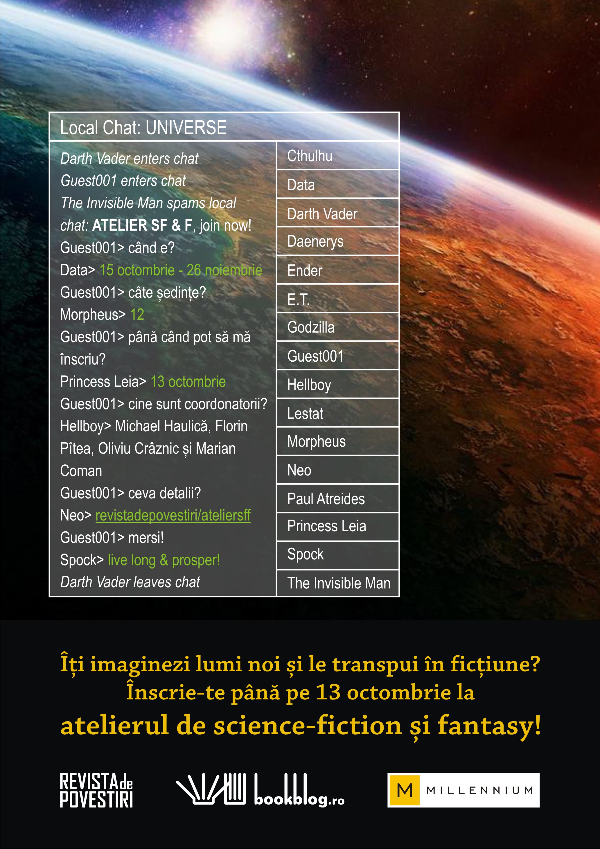 Atelier de scriere creativa SF & Fantasy cu Michael Haulica si Oliviu Craznic